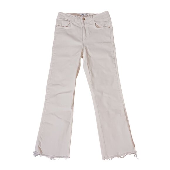 Zara Denim - Zara Womens White High-Rise Cropped Flare Raw Hem Jeans Size 4 Denim